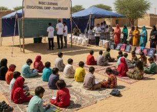 Tabeer volunteers running an education camp